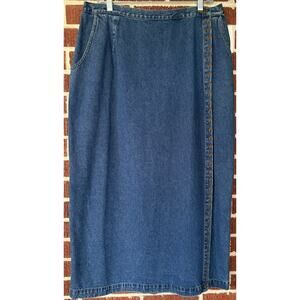 Stonebridge Denim Wrap Skirt Faux Suede Trim with Pockets Size 16W NWT